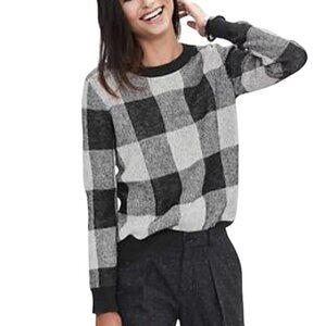 Banana Republic Black Buffalo Check Mohair Wool Blend Crewneck Sweater Size S